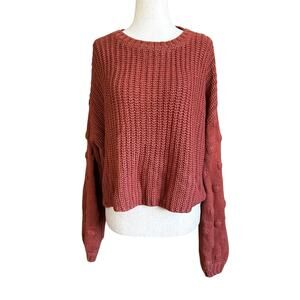 Moon & Madison Terra Cotta Knit Crop Sweater Women's Size Medium | 26-45-3
